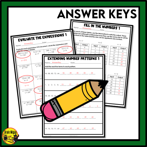 Saskatchewan Aligned Patterns and Algebra Math Worksheets Bundle | Paper | Grade 5
