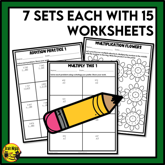 Saskatchewan Aligned Number Operations Math Worksheets Bundle | Paper | Grade 4