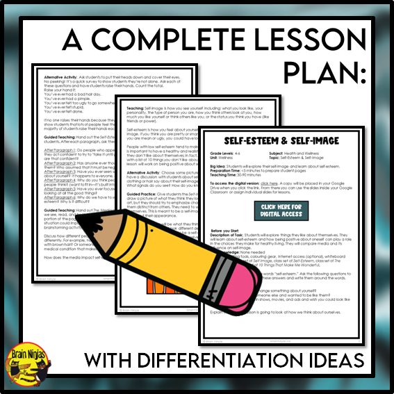 Free Self-Esteem Lesson | Health and Wellness Lesson | Paper and Digital