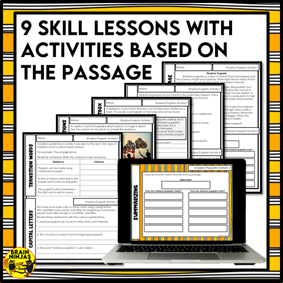 Shadow Puppets Reading Comprehension Activities | Paper and Digital