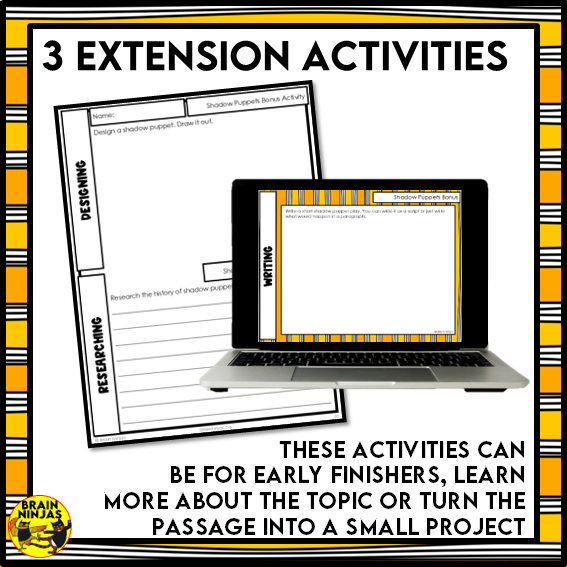 Shadow Puppets Reading Comprehension Activities | Paper and Digital