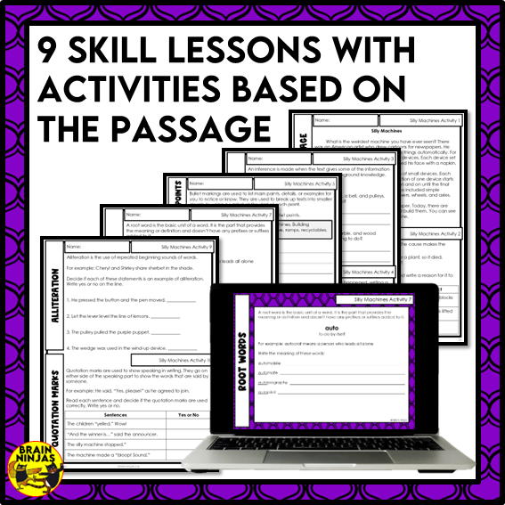 Silly Machines Reading Comprehension Activities | Paper and Digital