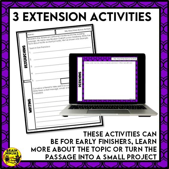 Silly Machines Reading Comprehension Activities | Paper and Digital