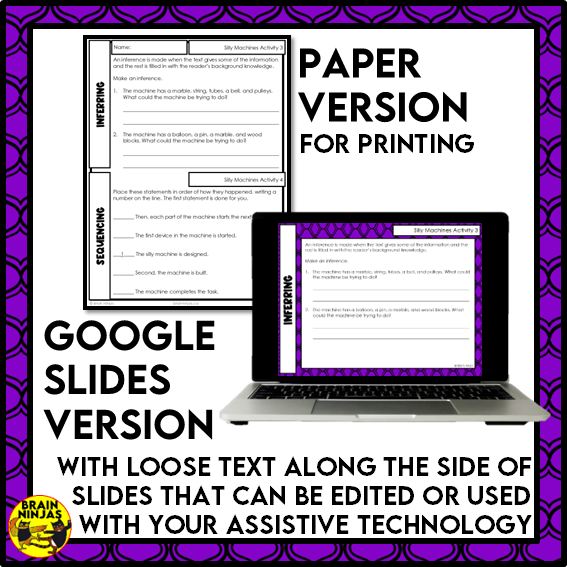 Silly Machines Reading Comprehension Activities | Paper and Digital