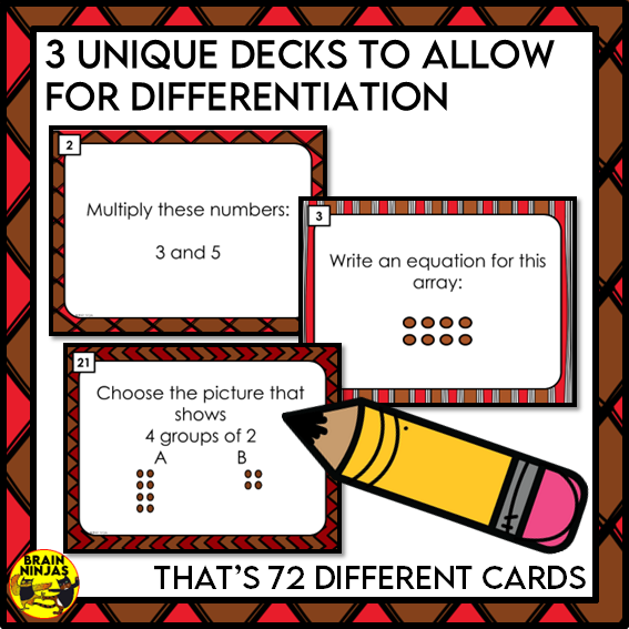 Simple Multiplication with Factors up to 5 Math Task Cards | Paper and Digital