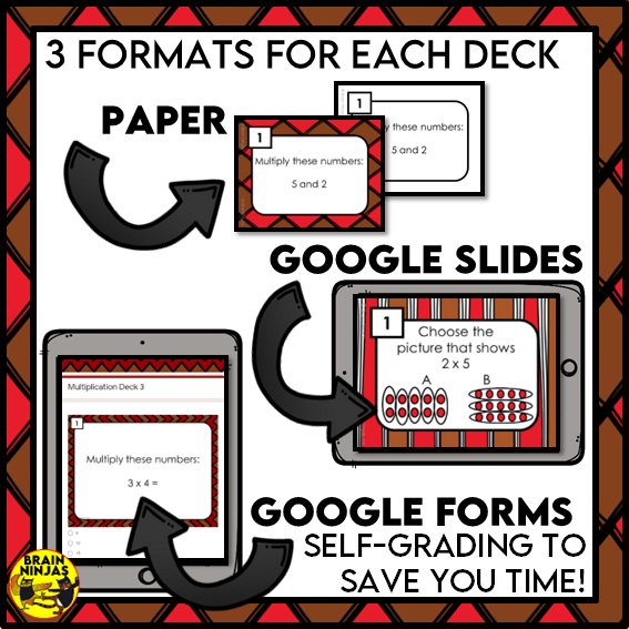 Simple Multiplication with Factors up to 5 Math Task Cards | Paper and Digital