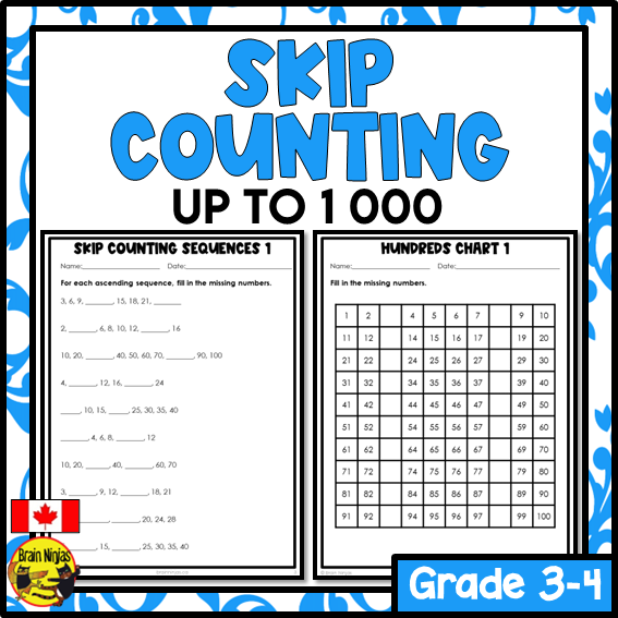 Skip Counting to 1 000 Math Worksheets | Paper | Grade 3