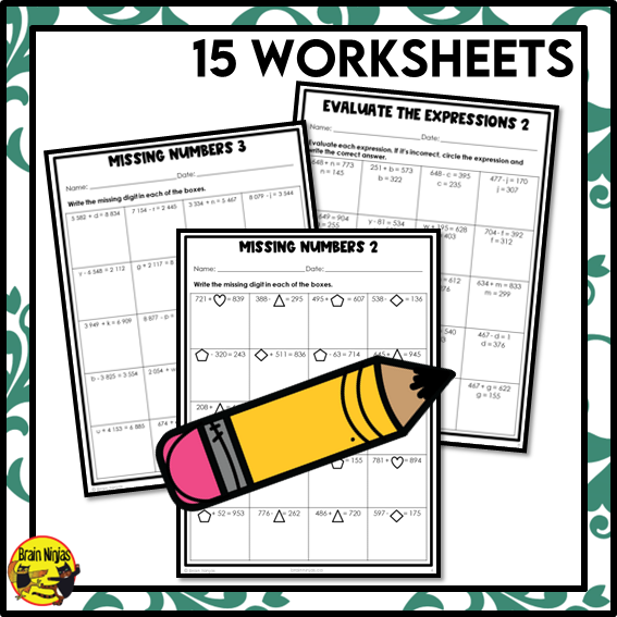 Solving Addition and Subtraction Equations With Variables Math Worksheets | Paper | Grade 4