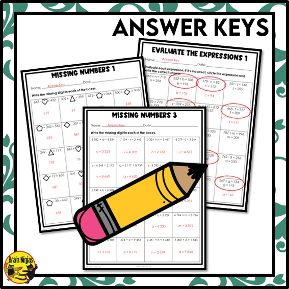 Solving Addition and Subtraction Equations With Variables Math Worksheets | Paper | Grade 4