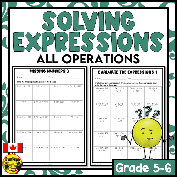 Solving Equations With Variables All Operations Math Worksheets | Paper | Grade 5