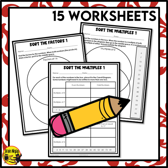 Sorting Factors and Multiples in Charts Math Worksheets | Paper