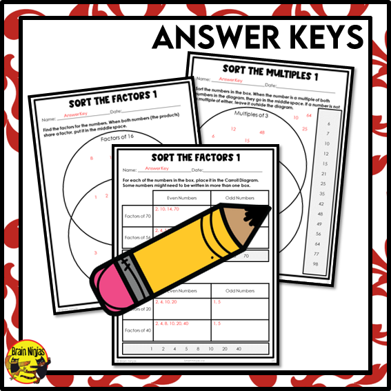 Sorting Factors and Multiples in Charts Math Worksheets | Paper