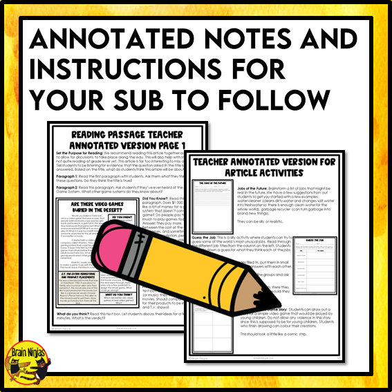Emergency Sub Plans | Video Games | Paper | Grade 3 Grade 4