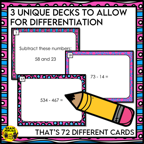 Subtraction With and Without Regrouping Within 1 000 Task Cards | Paper and Digital