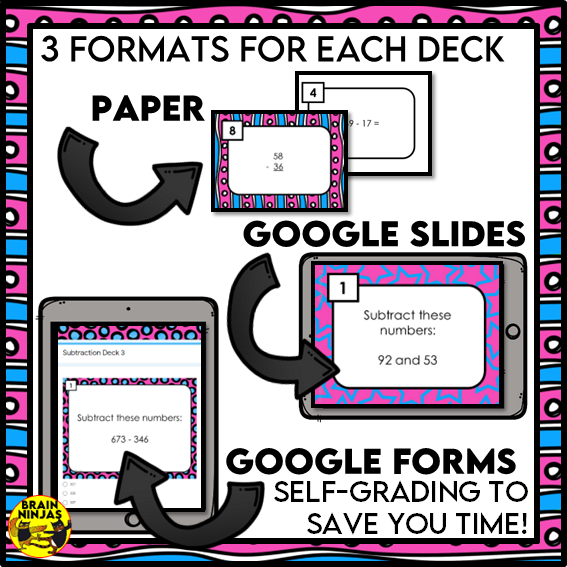 Subtraction With and Without Regrouping Within 1 000 Task Cards | Paper and Digital