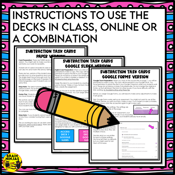 Subtraction With and Without Regrouping Within 1 000 Task Cards | Paper and Digital
