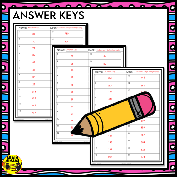 Subtraction With and Without Regrouping Within 1 000 Task Cards | Paper and Digital