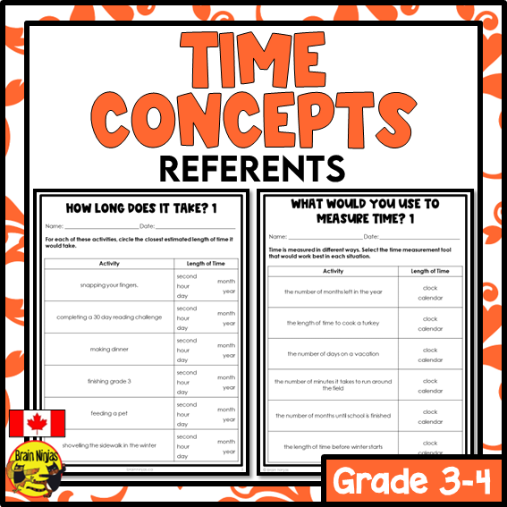 Time Concepts and Time Referents Math Worksheets | Paper | Grade 3