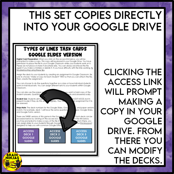 Types of Lines Describing Attributes Math Task Cards | Paper and Digital