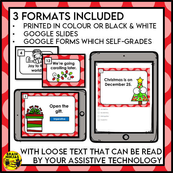 Types of Sentences Identifying and Punctuating With Christmas Theme | Paper and Digital