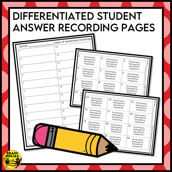 Types of Sentences Identifying and Punctuating With Christmas Theme | Paper and Digital