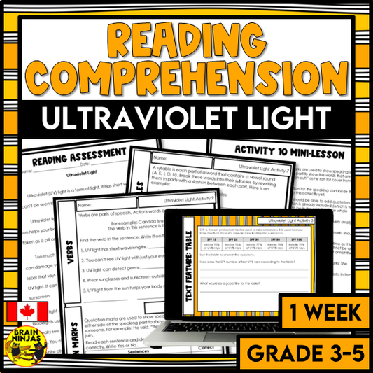 Ultraviolet Light Reading Comprehension Activities | Paper and Digital