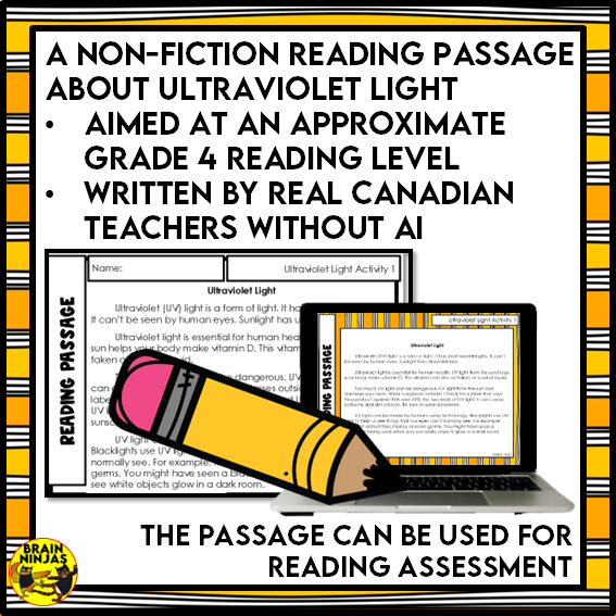Ultraviolet Light Reading Comprehension Activities | Paper and Digital