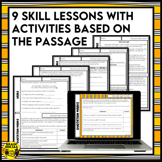 Ultraviolet Light Reading Comprehension Activities | Paper and Digital