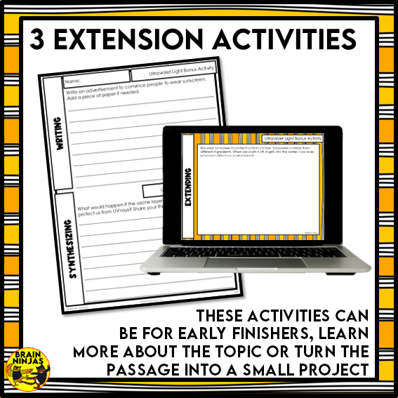 Ultraviolet Light Reading Comprehension Activities | Paper and Digital