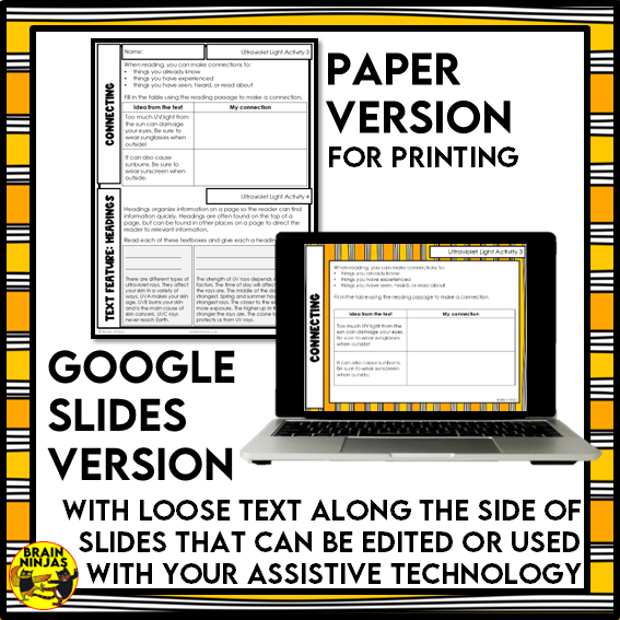 Ultraviolet Light Reading Comprehension Activities | Paper and Digital