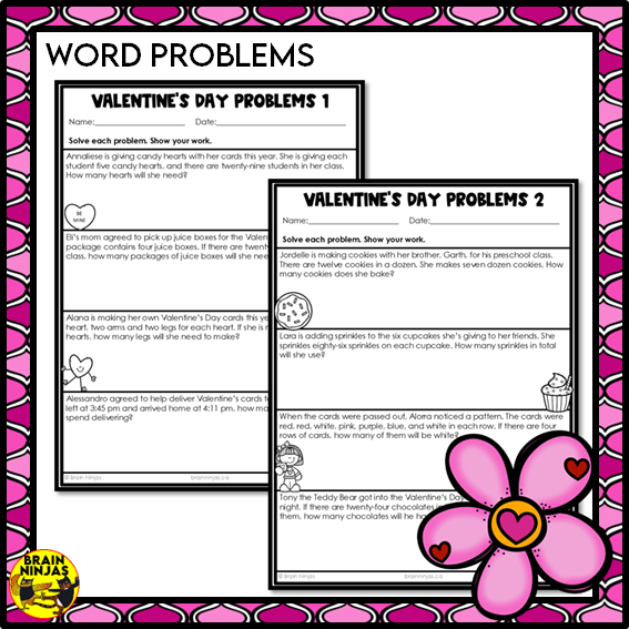 Valentine's Day Math Worksheets for Numbers up to 10 000 | Paper
