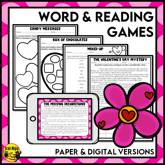 Valentine's Day Activities Word Games and Puzzles | Paper and Digital