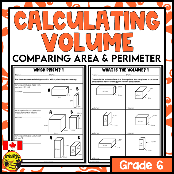 Volume Area and Perimeter of Rectangular Prisms Math Worksheets | Paper | Metric Units