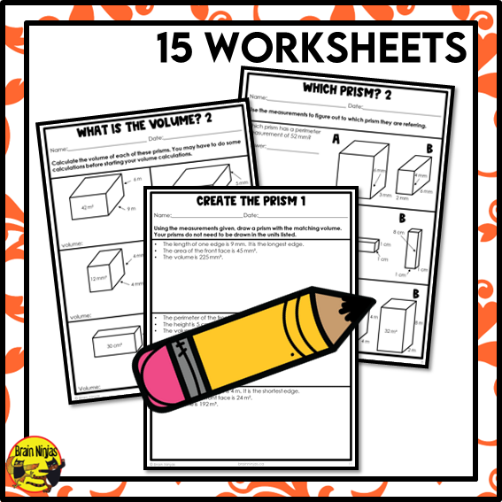 Volume Area and Perimeter of Rectangular Prisms Math Worksheets | Paper | Metric Units