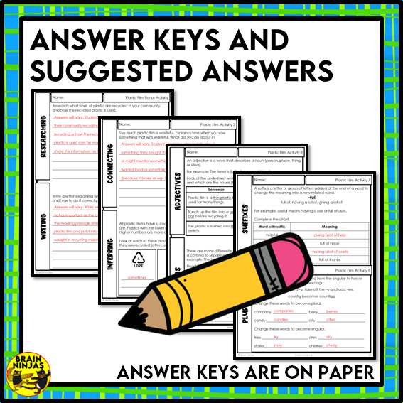 Plastic Film Reading Comprehension Activities | Paper and Digital