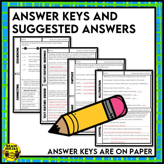 Waste Innovation Reading Comprehension Activities | Paper and Digital