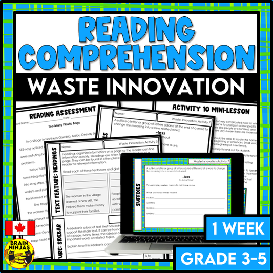 Waste Innovation Reading Comprehension Activities | Paper and Digital