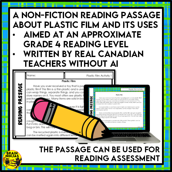 Plastic Film Reading Comprehension Activities | Paper and Digital