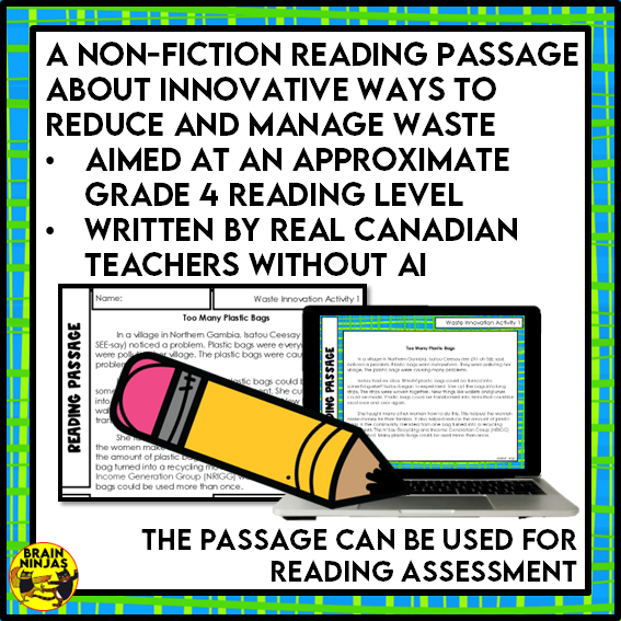 Waste Innovation Reading Comprehension Activities | Paper and Digital