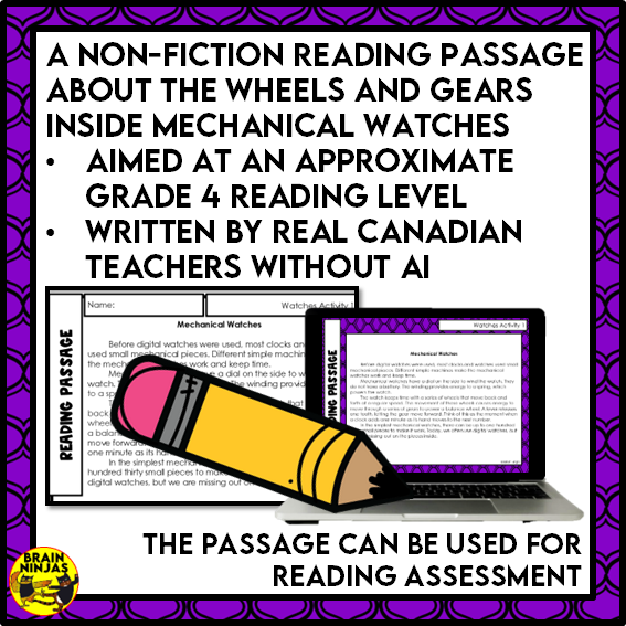 Mechanical Watches Reading Comprehension Activities | Paper and Digital