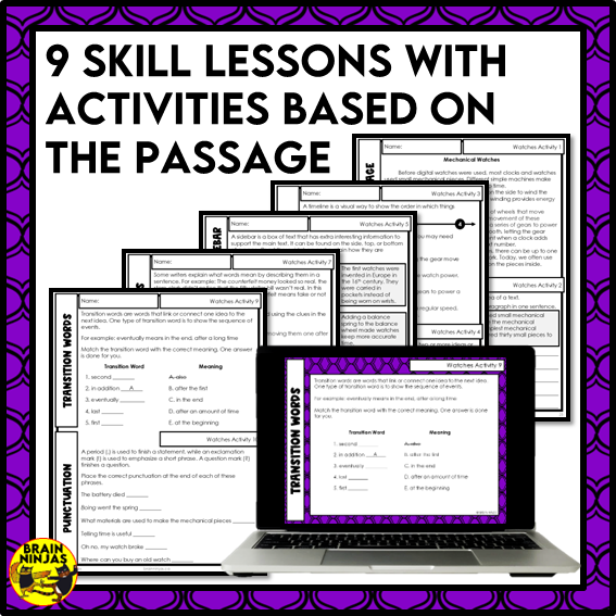 Mechanical Watches Reading Comprehension Activities | Paper and Digital