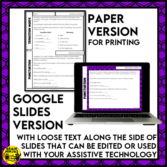 Mechanical Watches Reading Comprehension Activities | Paper and Digital
