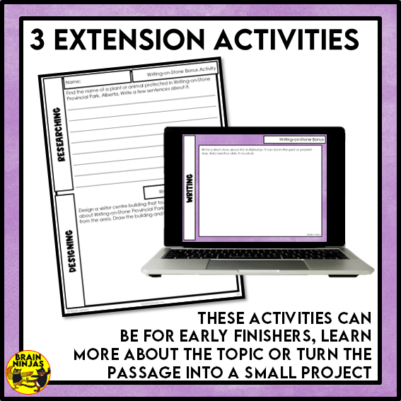 Writing-on-Stone Provincial Park Reading Comprehension Activities | Paper and Digital