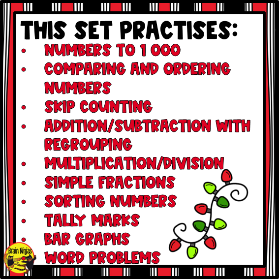 Christmas Math Worksheets | Numbers to 1000 | Paper