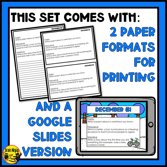 December Monthly Writing Prompts | Paper and Digital