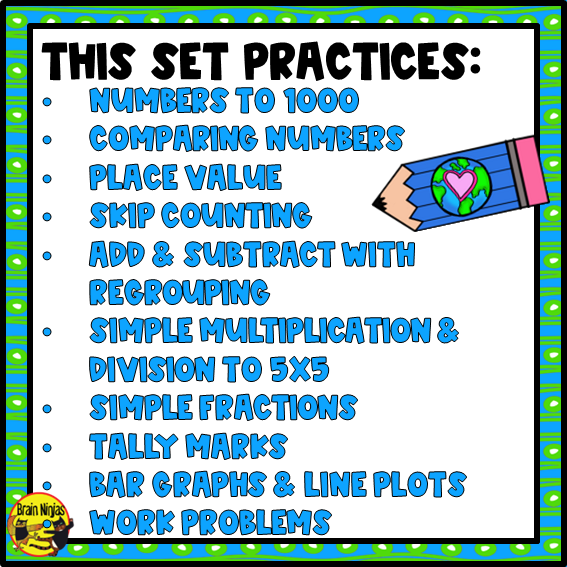 Earth Day Math Worksheets | Numbers to 1000 | Paper