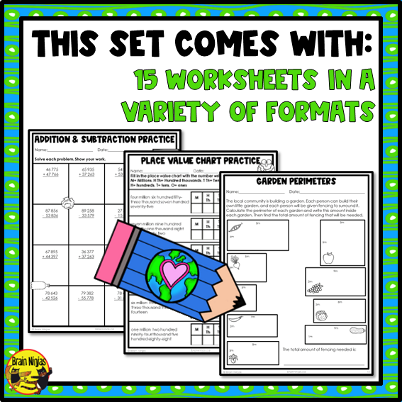 Earth Day Math Worksheets | Numbers to 1 000 000 | Paper