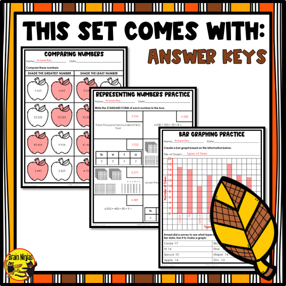 Fall Math Worksheets | Numbers to 10 000 | Paper | Grade 4