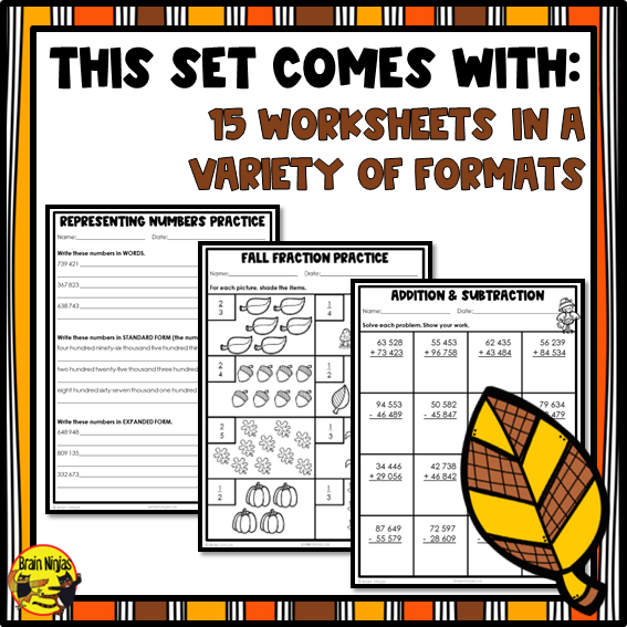 Fall Math Worksheets | Numbers to 1 000 000 | Paper | Grade 5