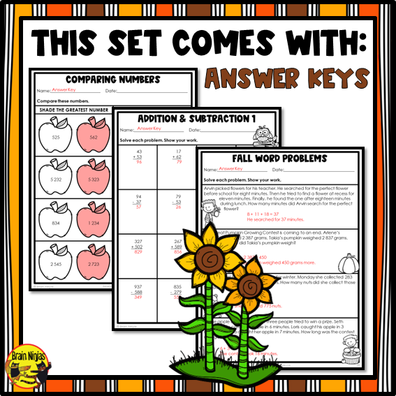 Fall Math Worksheets | Numbers to 1000 | Paper | Grade 3